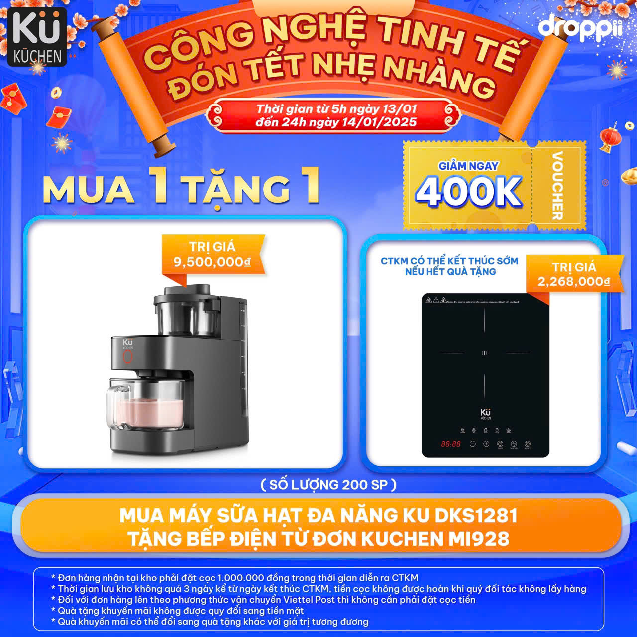 Máy làm sữa hạt đa năng 9 chương trình tự động-nấu bằng hơi nước không cần lọc lại-Tự động vệ sinh KUCHEN KU DKS1281